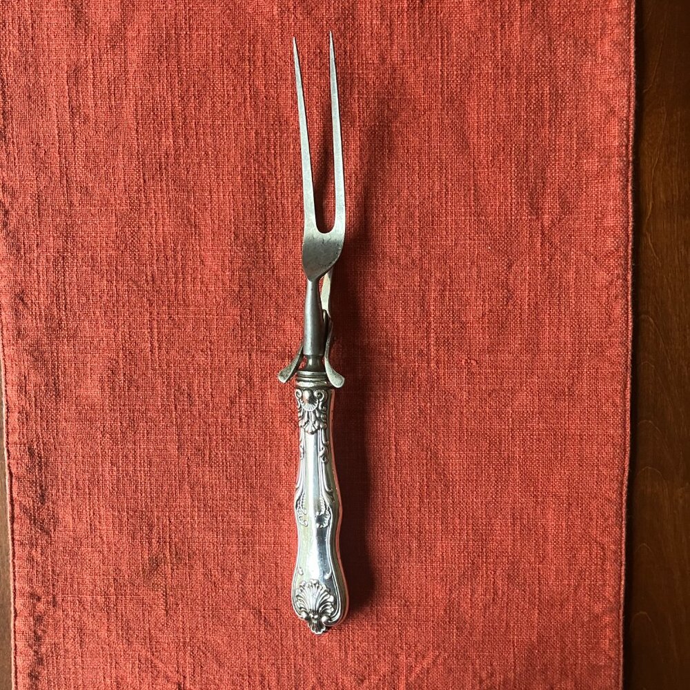 Imperial Queen (Sterling, 1893) Large Stainless-Prong Roast Carving Fork 11 1/8"